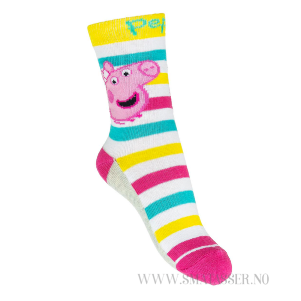 Peppa Gris sokker - Striper/rosa hæl